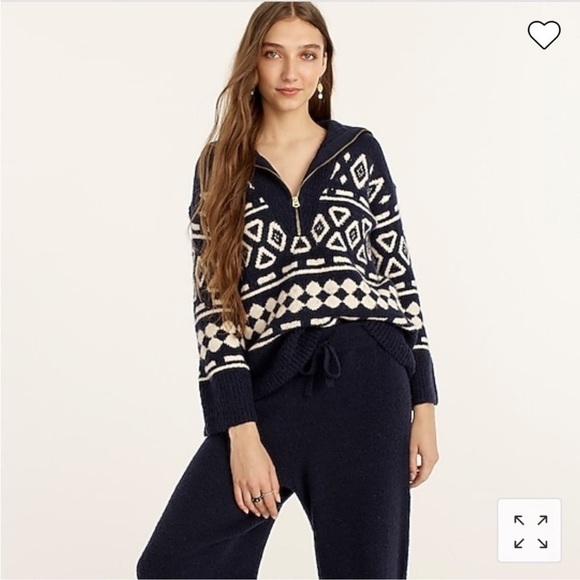 Jcrew Relaxed half-zip sweater in geometric knit w/ Pants, NWT - Picture 1 of 11